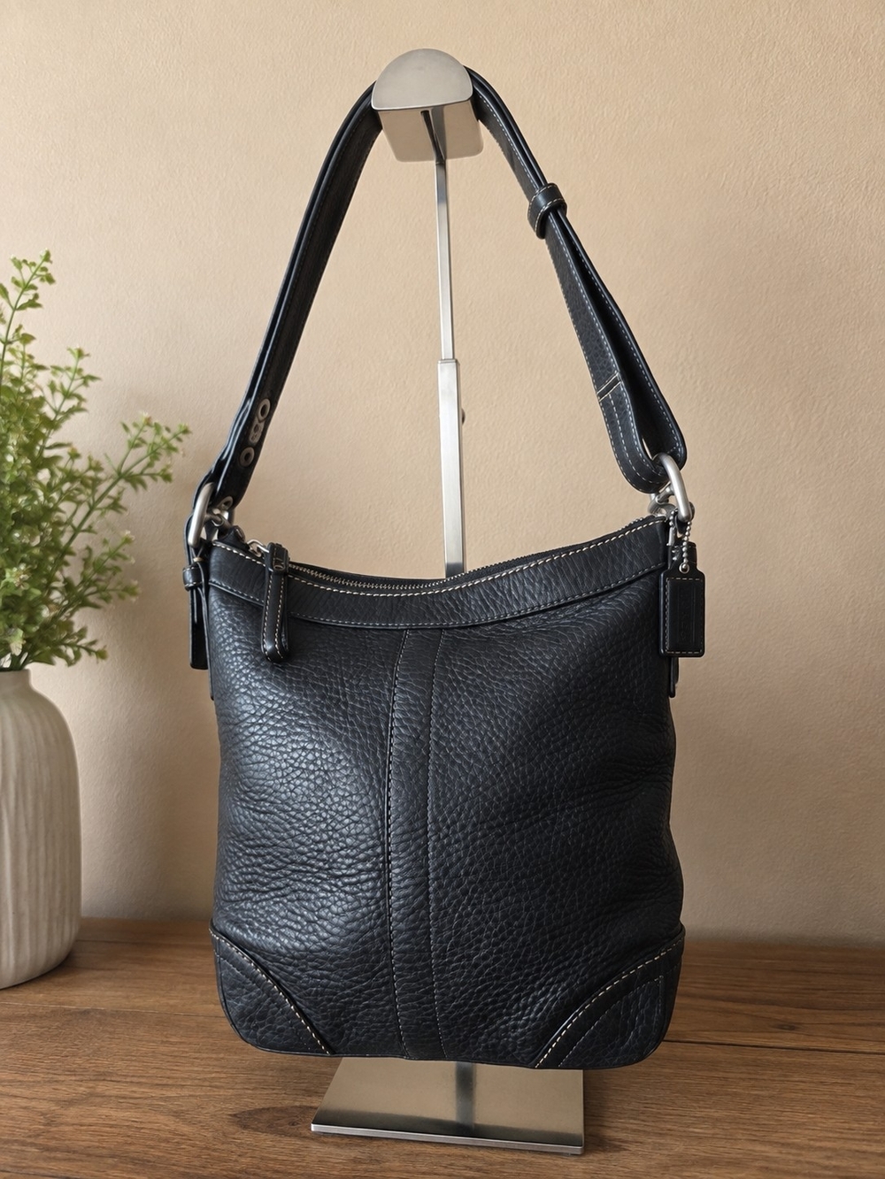 Coach Black Pebbled Leather Shoulder Bag